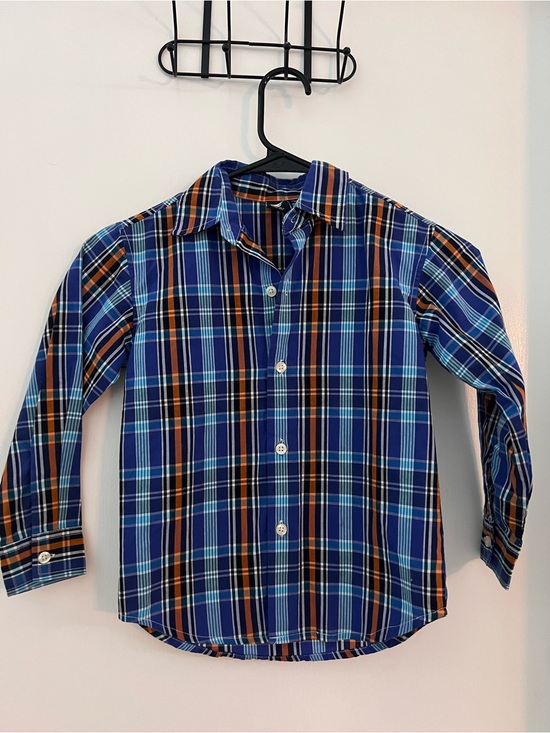 Nautica Other - Nautica Boys Plaid Button Front Dress Shirt Size 4 Blue Orange Long Sleeve